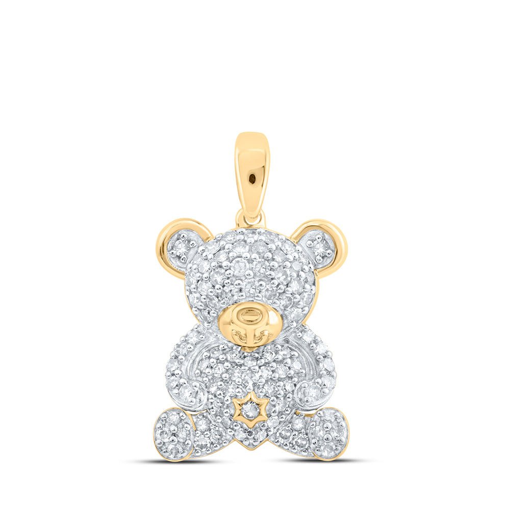 Diamond Animal & Bug Pendant | 10kt Yellow Gold Womens Round Diamond Teddy Bear Animal Pendant 1/2 Cttw | Splendid Jewellery GND