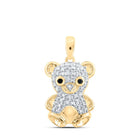Enchanting 10kt Yellow Gold Diamond Teddy Bear Pendant - Whimsical Animal Jewelry - Top View