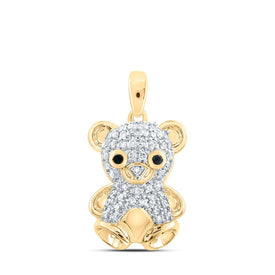 Enchanting 10kt Yellow Gold Diamond Teddy Bear Pendant - Whimsical Animal Jewelry - Top View