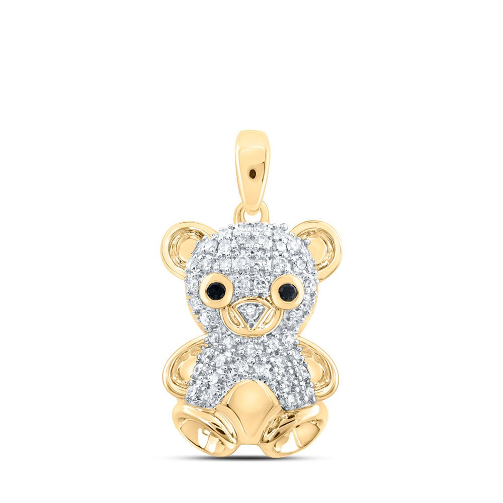 Diamond Animal & Bug Pendant | 10kt Yellow Gold Womens Round Diamond Teddy Bear Animal Pendant 1/5 Cttw | Splendid Jewellery GND
