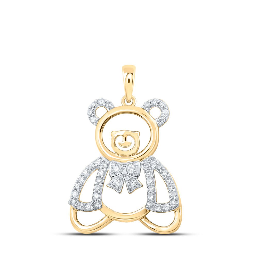 Diamond Animal & Bug Pendant | 10kt Yellow Gold Womens Round Diamond Teddy Bear Animal Pendant 1/5 Cttw | Splendid Jewellery GND