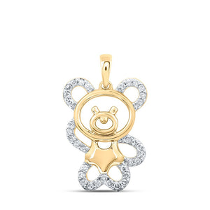 Diamond Animal & Bug Pendant | 10kt Yellow Gold Womens Round Diamond Teddy Bear Animal Pendant 1/6 Cttw | Splendid Jewellery GND