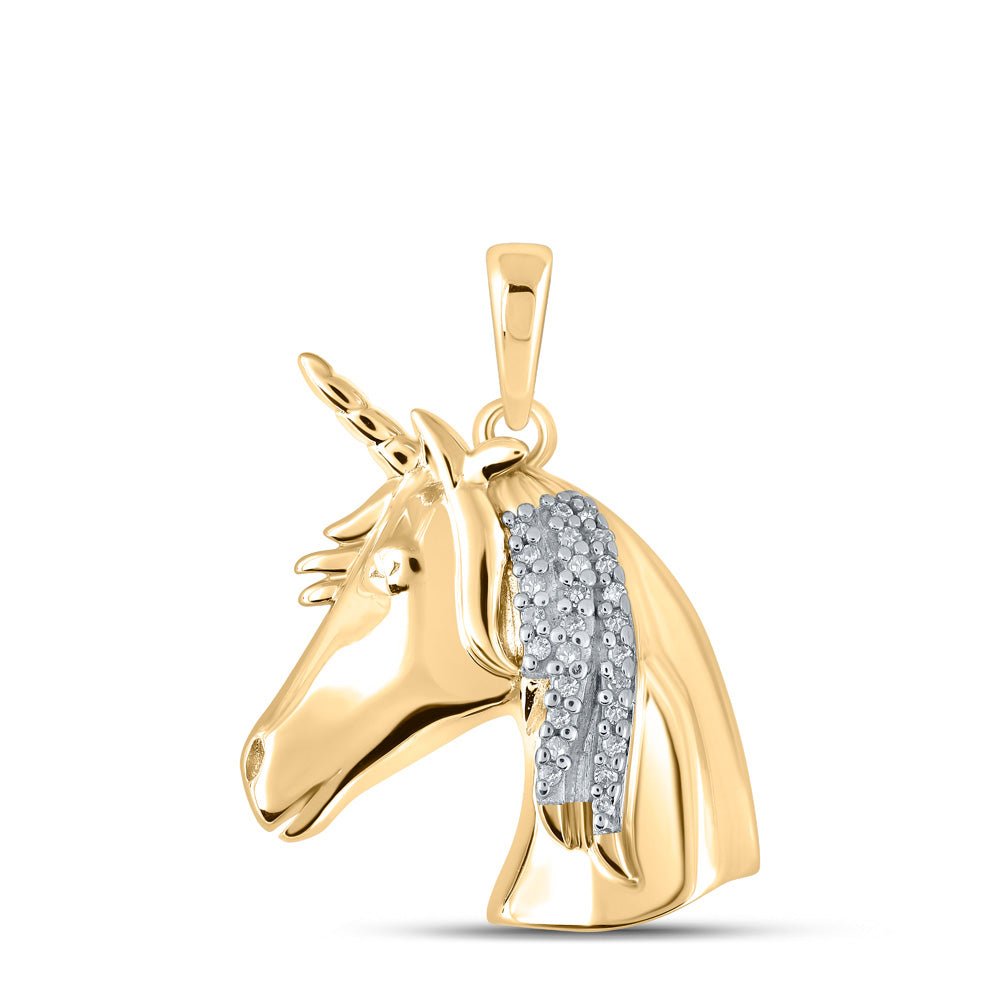 Diamond Animal & Bug Pendant | 10kt Yellow Gold Womens Round Diamond Unicorn Animal Pendant 1/20 Cttw | Splendid Jewellery GND
