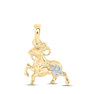 Diamond Animal & Bug Pendant | 10kt Yellow Gold Womens Round Diamond Zodiac Goat Pendant 1/20 Cttw | Splendid Jewellery GND