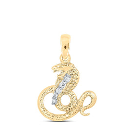 10kt Yellow Gold Zodiac Snake Pendant with Diamond Accents - Top View