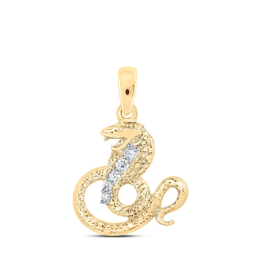 Diamond Animal & Bug Pendant | 10kt Yellow Gold Womens Round Diamond Zodiac Snake Pendant 1/12 Cttw | Splendid Jewellery GND