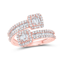 Load image into Gallery viewer, Rose Gold Diamond Bypass Cuff Band Ring - A Dazzling Showcase of Elegance and Brilliance Top view from the 10Kt Rose Gold Womens Baguette Diamond Bypass Cuff Band Ring 1 Cttwpin213382 collection by Splendid Jewellery