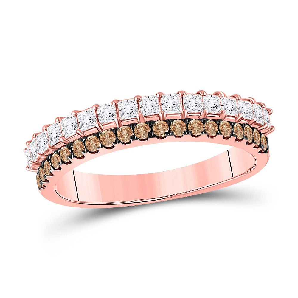 Diamond Band | 10kt Rose Gold Womens Round Brown Diamond Anniversary Band Ring 3/4 Cttw | Splendid Jewellery GND