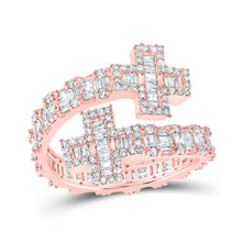 Load image into Gallery viewer, Rose Gold Diamond Cross Cuff Band Ring - A Captivating Masterpiece Top view from the 10Kt Rose Gold Womens Round Diamond Cross Cuff Band Ring 1 Cttwpin219965 collection by Splendid Jewellery