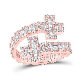 Rose Gold Diamond Cross Cuff Band Ring - A Captivating Masterpiece Top view from the 10Kt Rose Gold Womens Round Diamond Cross Cuff Band Ring 1 Cttwpin219965 collection by Splendid Jewellery