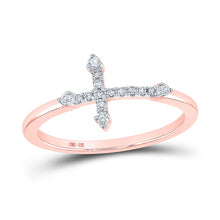 Load image into Gallery viewer, Radiant Faith: 10kt Rose Gold Womens Round Diamond Cross Ring 1/10 Cttw - Alternate view 1 from Splendid Jewellery