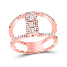 Load image into Gallery viewer, Radiant Rose Gold Diamond Trio Ring - A Timeless Symbol of Love and Elegance Top view from the 10Kt Rose Gold Womens Round Diamond Fashion 3 Stone Ring 3 8 Cttwpin285788 collection by Splendid Jewellery