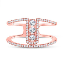 Load image into Gallery viewer, Radiant Rose Gold Diamond Trio Ring - A Timeless Symbol of Love and Elegance Side view from the 10Kt Rose Gold Womens Round Diamond Fashion 3 Stone Ring 3 8 Cttwpin285788 collection by Splendid Jewellery