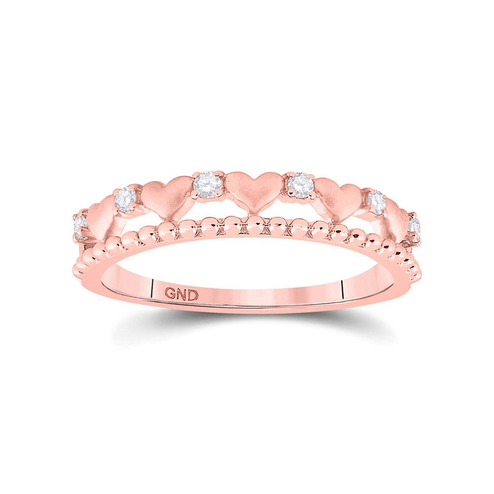 Diamond Band | 10kt Rose Gold Womens Round Diamond Heart Band Ring 1/10 Cttw | Splendid Jewellery GND