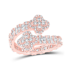 Rose Gold Diamond Quatrefoil Cuff Band Ring - A Radiant Symphony of Elegance and Glamour Top view from the 10Kt Rose Gold Womens Round Diamond Quatrefoil Cuff Band Ring 1 Cttwpin219993 collection by Splendid Jewellery
