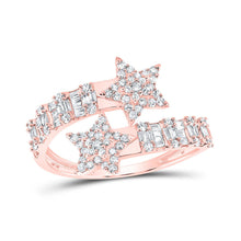 Load image into Gallery viewer, Radiant Starburst Diamond Cuff Band Ring Top view from the 10Kt Rose Gold Womens Round Diamond Star Cuff Band Ring 5 8 Cttwpin219994 collection by Splendid Jewellery