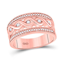 Load image into Gallery viewer, Rose Gold Diamond Scroll Band Ring: A Radiant Twist of Elegance - Alternate view 1 from Splendid Jewellery