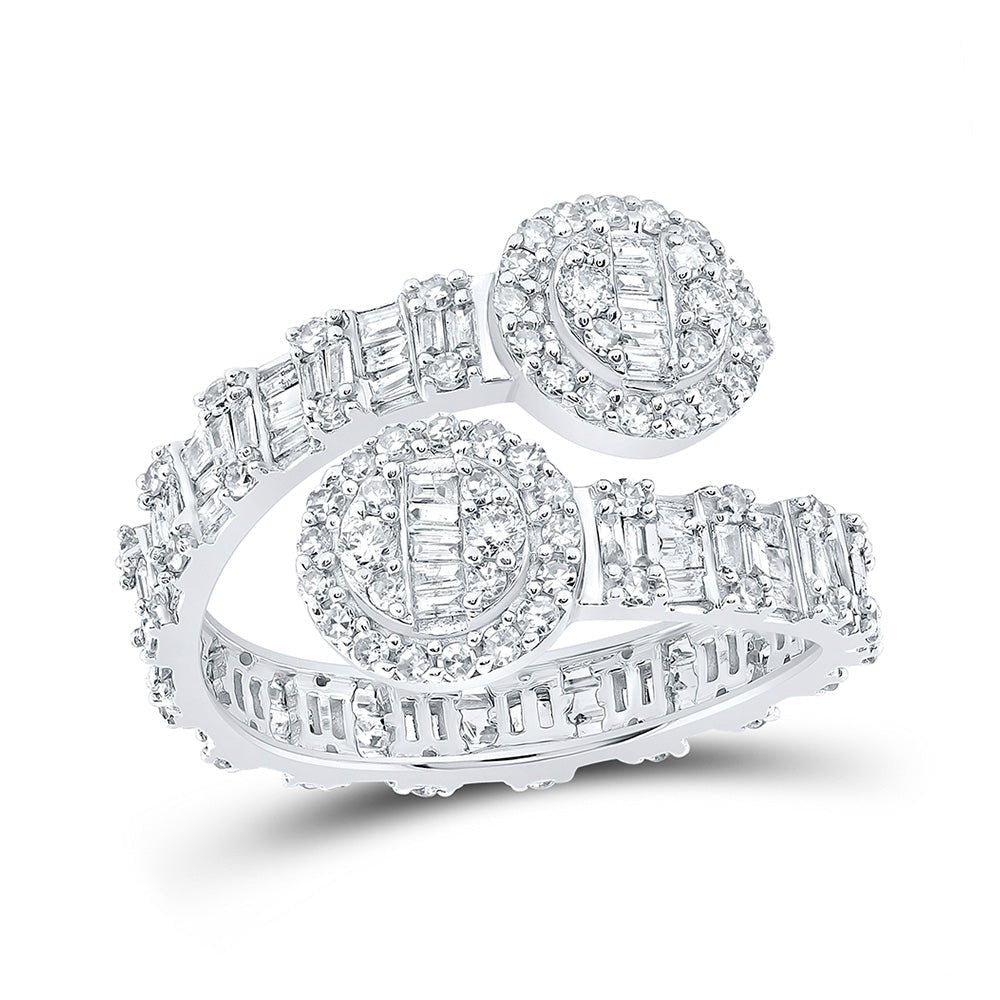 Diamond Band | 10kt White Gold Womens Baguette Diamond Circle Cuff Band Ring 1 Cttw | Splendid Jewellery GND