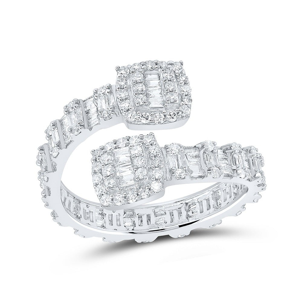 Diamond Band | 10kt White Gold Womens Baguette Diamond Cushion Cuff Band Ring 1 Cttw | Splendid Jewellery GND