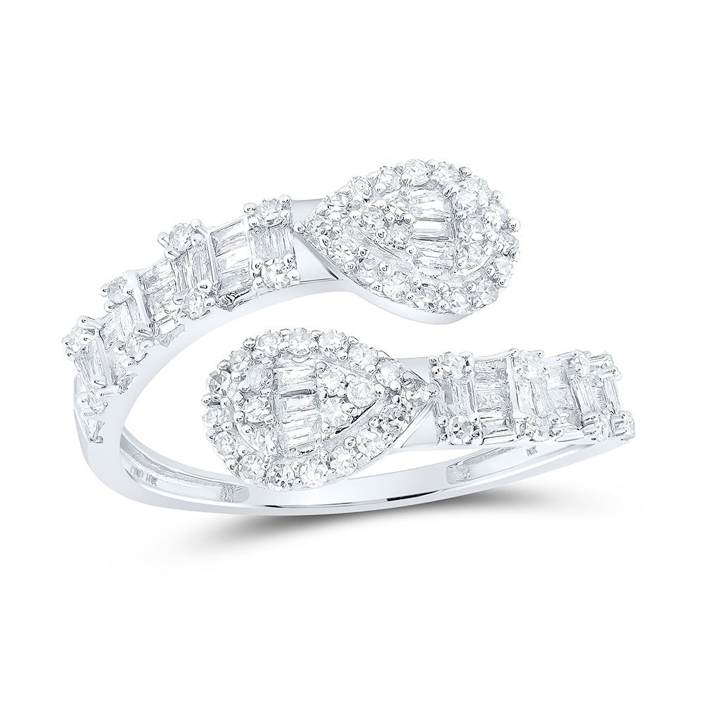 Diamond Band | 10kt White Gold Womens Baguette Diamond Pear Cuff Band Ring 5/8 Cttw | Splendid Jewellery GND