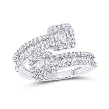 Load image into Gallery viewer, Captivating Brilliance | 10kt White Gold Baguette Diamond Square Bypass Cuff Band Ring 1 Cttw Top view from the 10Kt White Gold Womens Baguette Diamond Square Bypass Cuff Band Ring 1 Cttwpin213346 collection by Splendid Jewellery