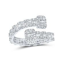 Load image into Gallery viewer, Radiant Elegance | 10kt White Gold Baguette and Round Diamond Square Cuff Band Ring 1 Cttw Top view from the 10Kt White Gold Womens Baguette Diamond Square Cuff Band Ring 1 Cttwpin219981 collection by Splendid Jewellery