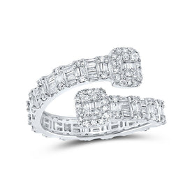 Radiant Elegance | 10kt White Gold Baguette and Round Diamond Square Cuff Band Ring 1 Cttw Top view from the 10Kt White Gold Womens Baguette Diamond Square Cuff Band Ring 1 Cttwpin219981 collection by Splendid Jewellery