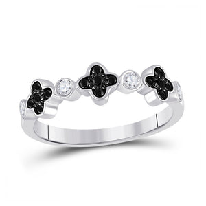 Diamond Band | 10kt White Gold Womens Round Black Color Enhanced Diamond Clover Band Ring 1/4 Cttw | Splendid Jewellery GND