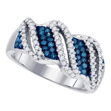 Load image into Gallery viewer, Blue Brilliance Diamond Band Top view from the 10Kt White Gold Womens Round Blue Color Enhanced Diamond Band Ring 1 2 Cttwpin95824 collection by Splendid Jewellery