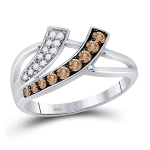 Diamond Band | 10kt White Gold Womens Round Brown Diamond Band Ring 1/3 Cttw | Splendid Jewellery GND