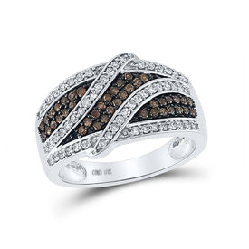 Splendid Jewellery 10kt White Gold Women's Round Brown Diamond Band Ring Top view from the 10Kt White Gold Womens Round Brown Diamond Band Ring 5 8 Cttwpin203874 collection by Splendid Jewellery