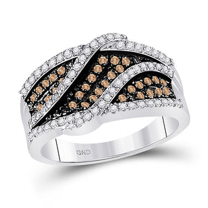 Diamond Band | 10kt White Gold Womens Round Brown Diamond Fashion Ring 3/4 Cttw | Splendid Jewellery GND