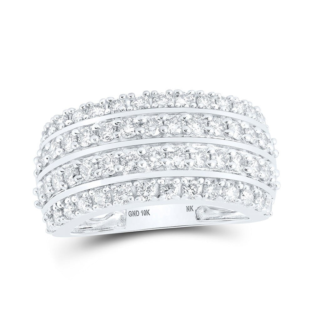 Diamond Band | 10kt White Gold Womens Round Diamond 4-Row Fashion Ring 1-5/8 Cttw | Splendid Jewellery GND