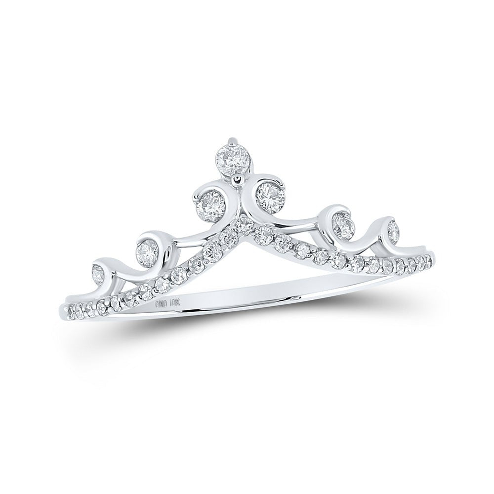 Diamond Band | 10kt White Gold Womens Round Diamond Chevron Crown Band Ring 1/5 Cttw | Splendid Jewellery GND