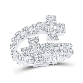 Captivating Brilliance | 10kt White Gold Women's Round Diamond Cross Cuff Band Ring 1 Cttw Top view from the 10Kt White Gold Womens Round Diamond Cross Cuff Band Ring 1 Cttwpin219967 collection by Splendid Jewellery