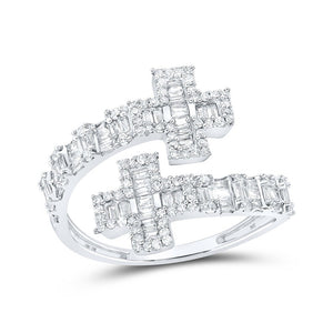 Diamond Band | 10kt White Gold Womens Round Diamond Cross Cuff Band Ring 3/4 Cttw | Splendid Jewellery GND