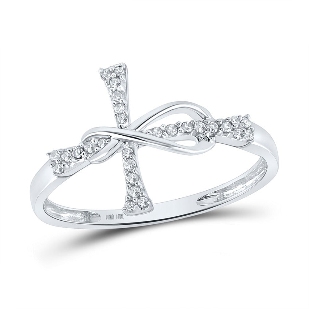 Diamond Band | 10kt White Gold Womens Round Diamond Cross Ring 1/10 Cttw | Splendid Jewellery GND