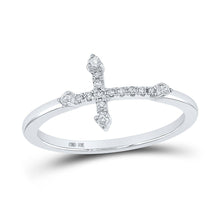 Load image into Gallery viewer, 10kt White Gold Womens Round Diamond Cross Ring - A Captivating Symbol of Elegance and Faith Top view from the 10Kt White Gold Womens Round Diamond Cross Ring 1 10 Cttwpin212992 collection by Splendid Jewellery