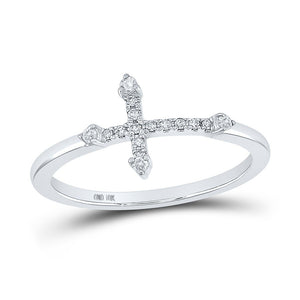 Diamond Band | 10kt White Gold Womens Round Diamond Cross Ring 1/10 Cttw | Splendid Jewellery GND