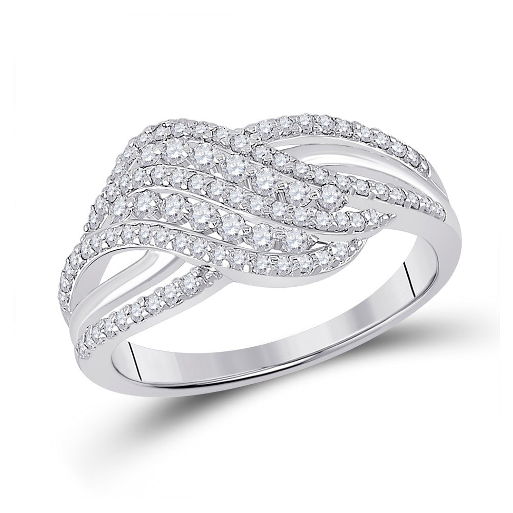 Diamond Band | 10kt White Gold Womens Round Diamond Crossover Fashion Ring 1/2 Cttw | Splendid Jewellery GND