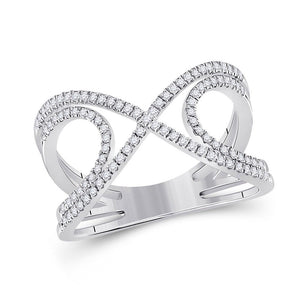 Diamond Band | 10kt White Gold Womens Round Diamond Crossover Fashion Ring 1/3 Cttw | Splendid Jewellery GND