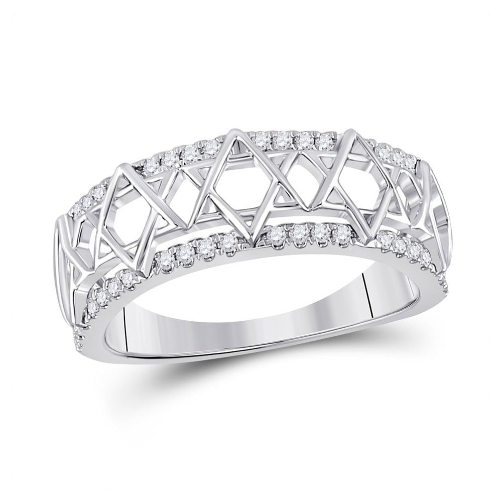 Diamond Band | 10kt White Gold Womens Round Diamond Magen David Star Ring 1/5 Cttw | Splendid Jewellery GND
