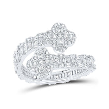 Load image into Gallery viewer, Splendid Jewellery 10kt White Gold Womens Diamond Quatrefoil Cuff Band Ring Top view from the 10Kt White Gold Womens Round Diamond Quatrefoil Cuff Band Ring 1 Cttwpin219991 collection by Splendid Jewellery