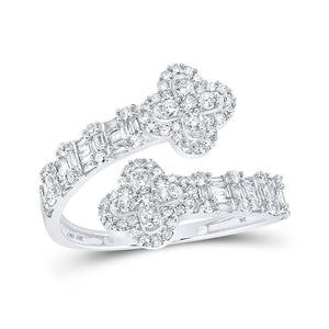 Diamond Band | 10kt White Gold Womens Round Diamond Quatrefoil Cuff Band Ring 3/4 Cttw | Splendid Jewellery GND