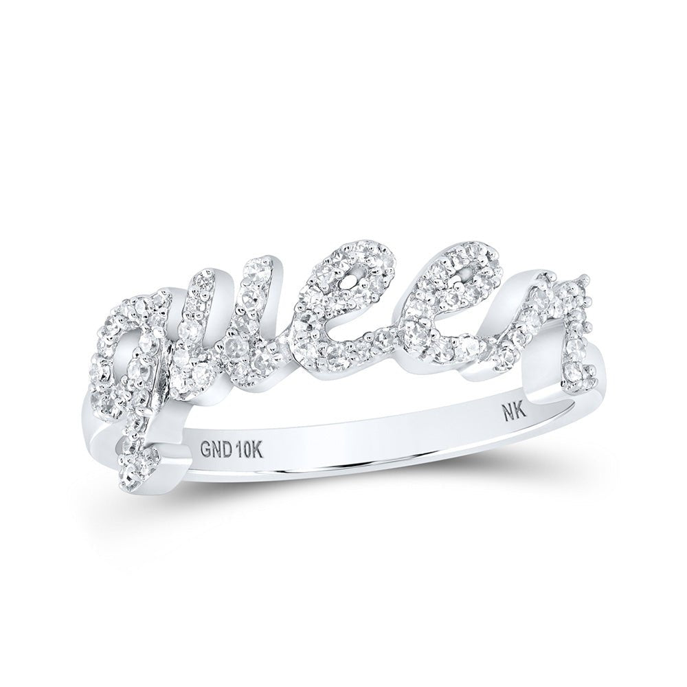 Diamond Band | 10kt White Gold Womens Round Diamond QUEEN Band Ring 1/5 Cttw | Splendid Jewellery GND