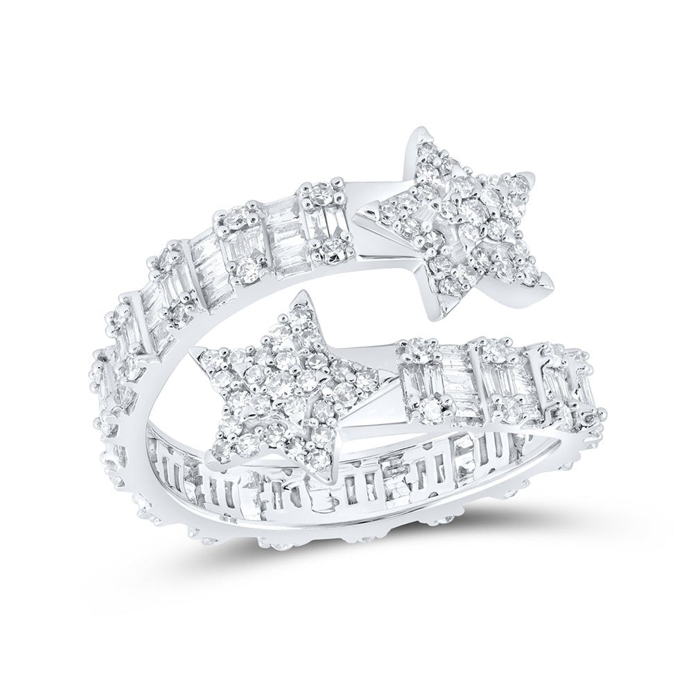 Diamond Band | 10kt White Gold Womens Round Diamond Star Cuff Band Ring 1 Cttw | Splendid Jewellery GND
