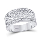 Radiant Elegance: 10kt White Gold Women's Diamond Scroll Band Ring Top view from the 10Kt White Gold Womens Round Diamond Twist Scroll Band Ring 1 4 Cttwpin282737 collection by Splendid Jewellery