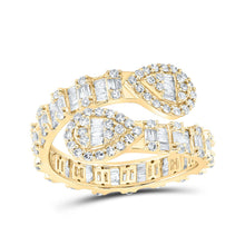 Load image into Gallery viewer, Radiant Brilliance: 10kt Yellow Gold Baguette Diamond Pear Cuff Band Ring product  Top View from Splendid Jewellery