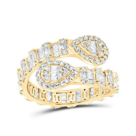 Radiant Brilliance: 10kt Yellow Gold Baguette Diamond Pear Cuff Band Ring product  Top View from Splendid Jewellery