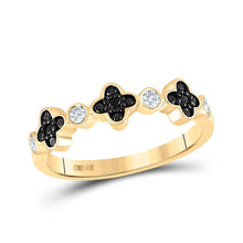 Load image into Gallery viewer, 10kt Yellow Gold Women&#39;s Clover Diamond Band Ring - Black Beauty product  Top View from Splendid Jewellery